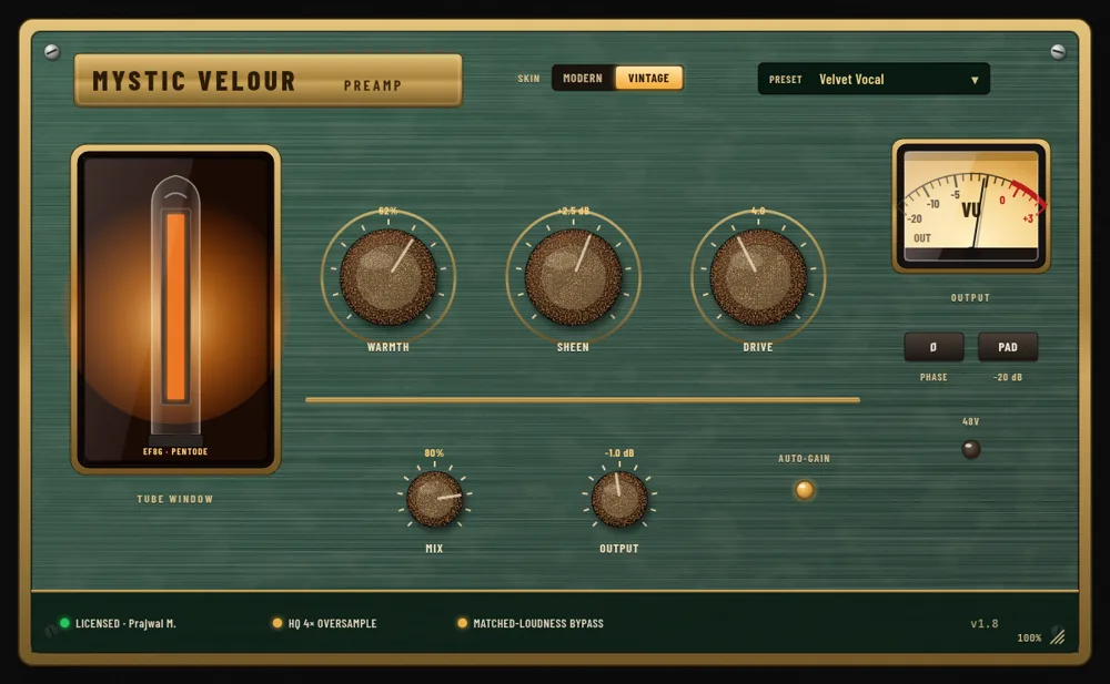 Audio plugin interface mockup, green theme